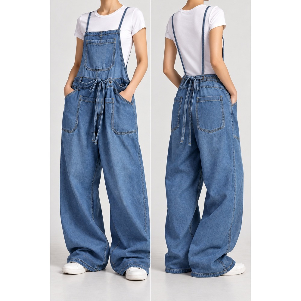Kensie Jeans Easy Breezy Denim Overalls Melbourne Blue Wide Leg XL EFN03443X